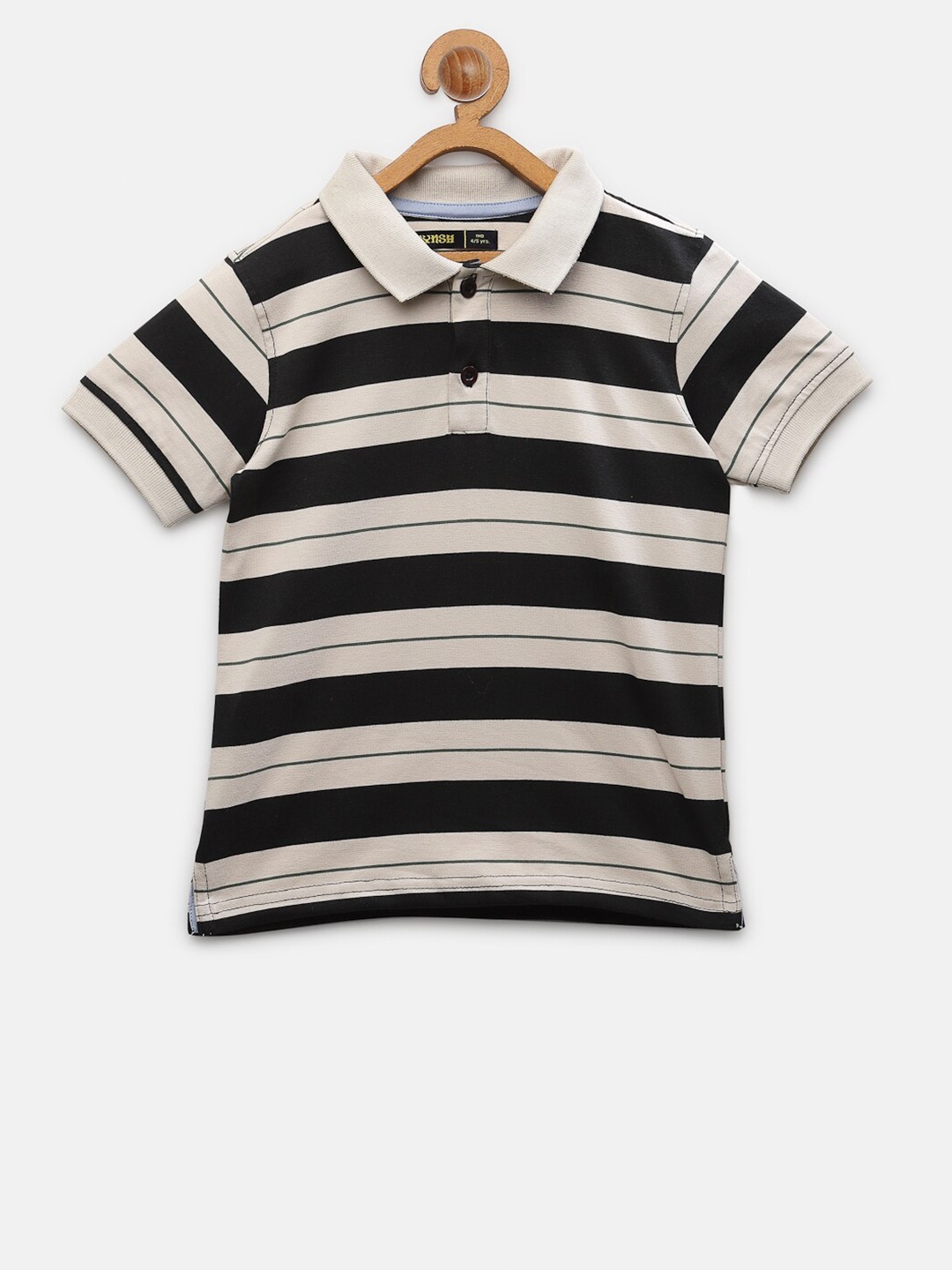 

NYNSH Boys Beige Striped Polo Collar T-shirt