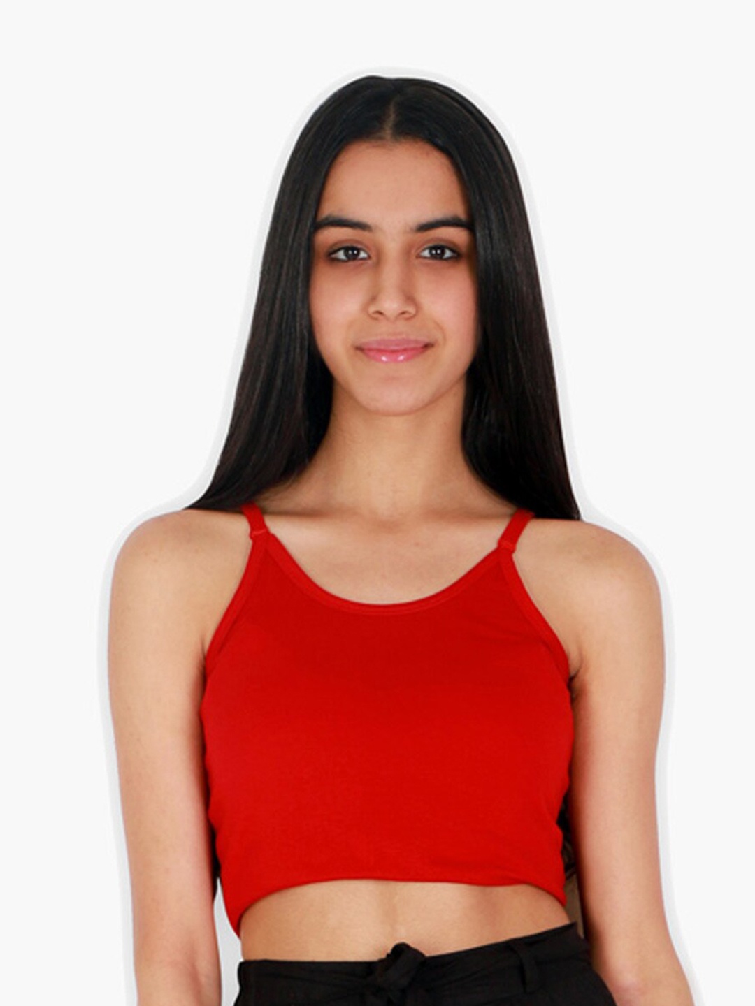 

YK Girls Red Pure Cotton Crop Fitted Top