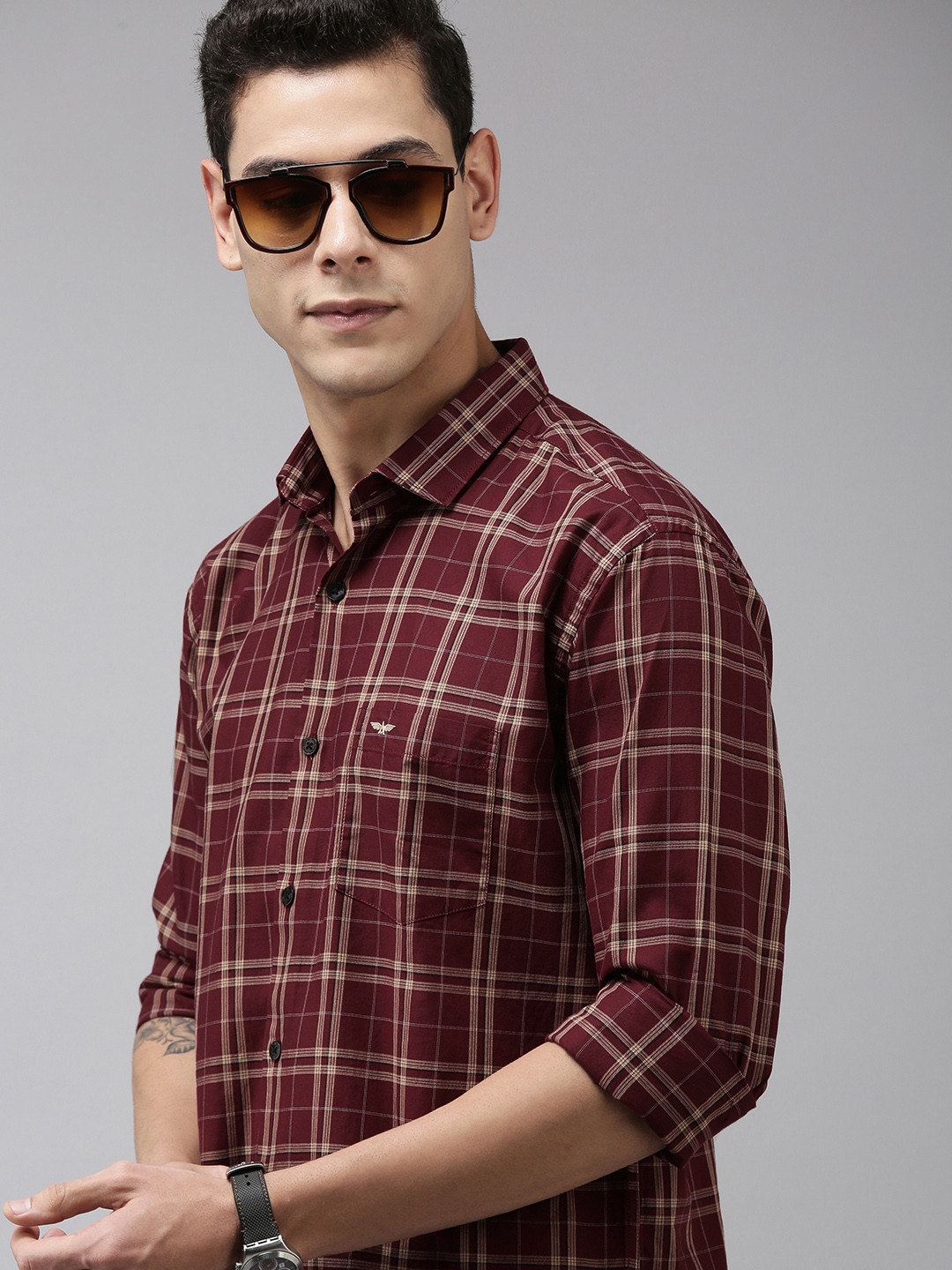 

Park Avenue Men Maroon Tartan Checked Slim Fit Formal Shirt