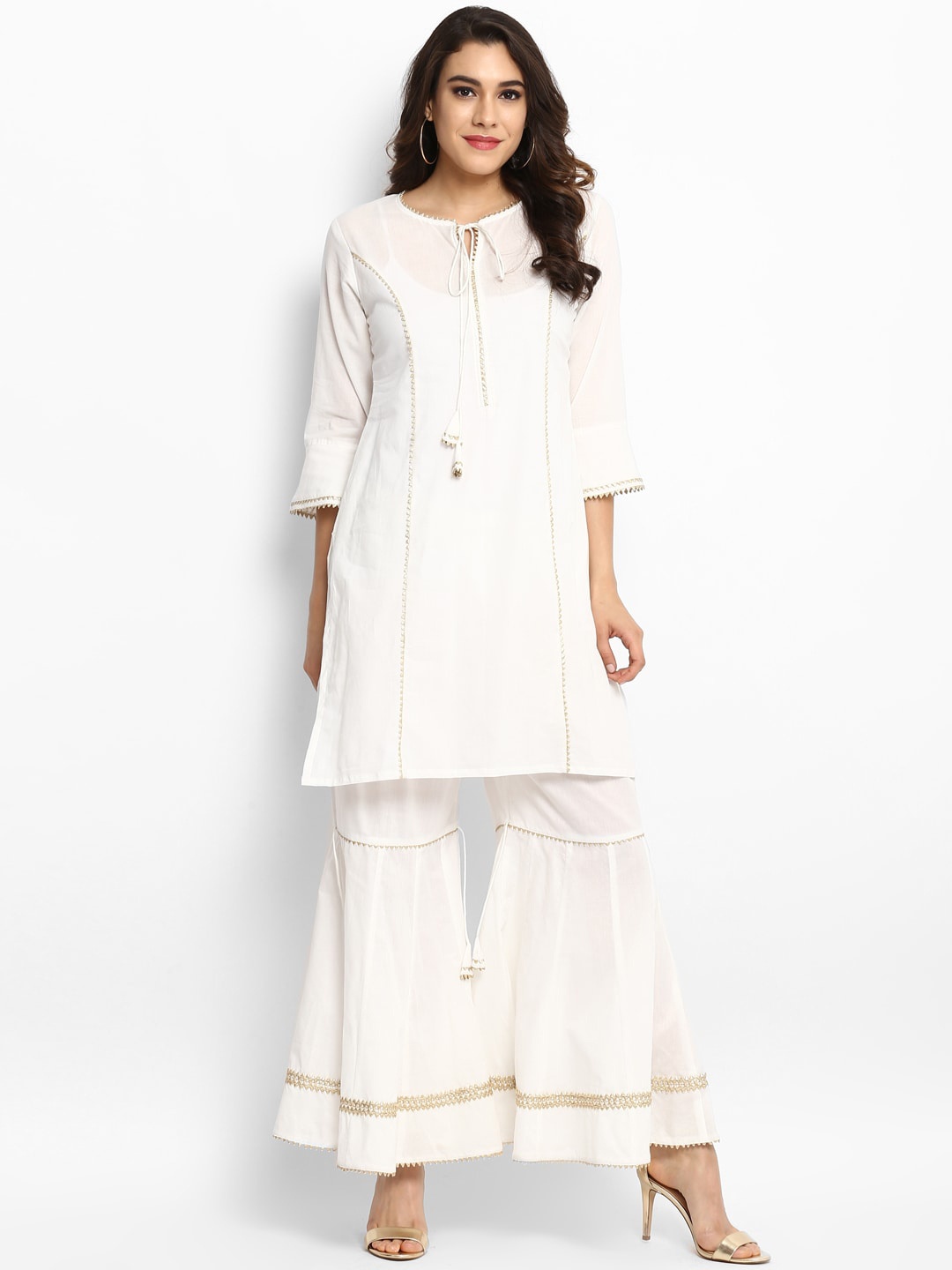 

Bhama Couture Women White Kurti With Sharara