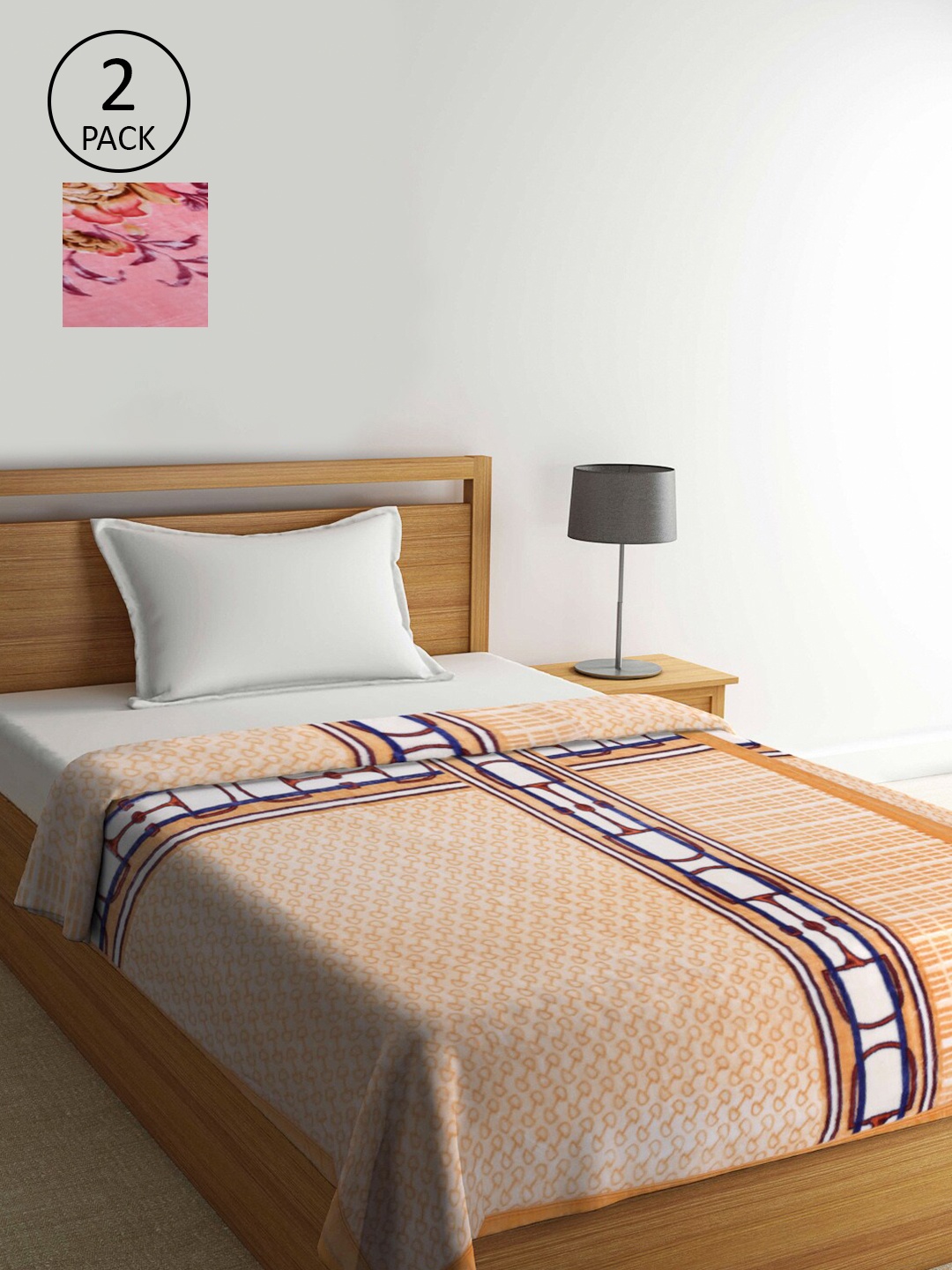

KLOTTHE Orange & Pink Set of 2 Heavy Winter Single Bed Blanket