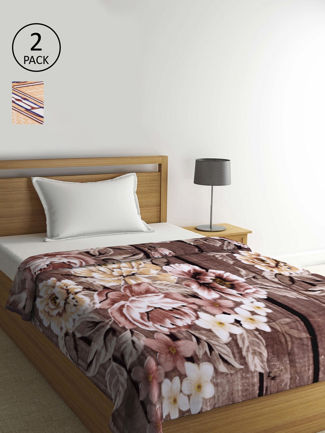 

KLOTTHE Multi-coloured Set of 2 1000 GSM Single Floral Heavy Winter Bed Blanket