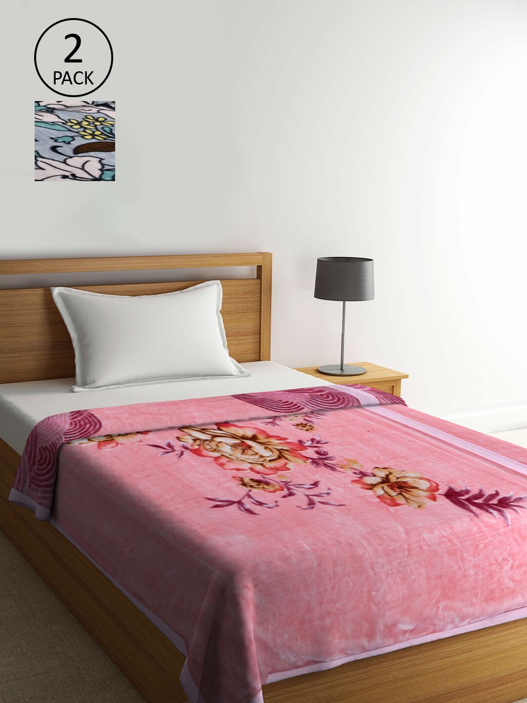 KLOTTHE Pink & White Set of 2 Floral Heavy Winter 1000 GSM Single Bed Blanket