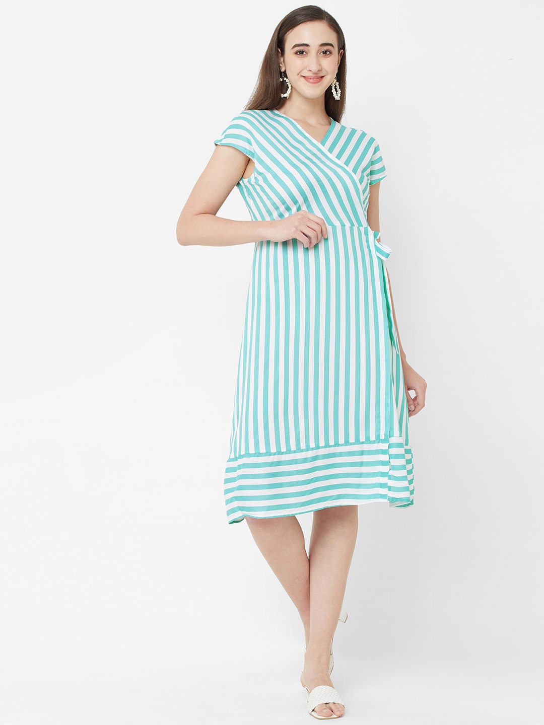 

109F Green Striped Dress