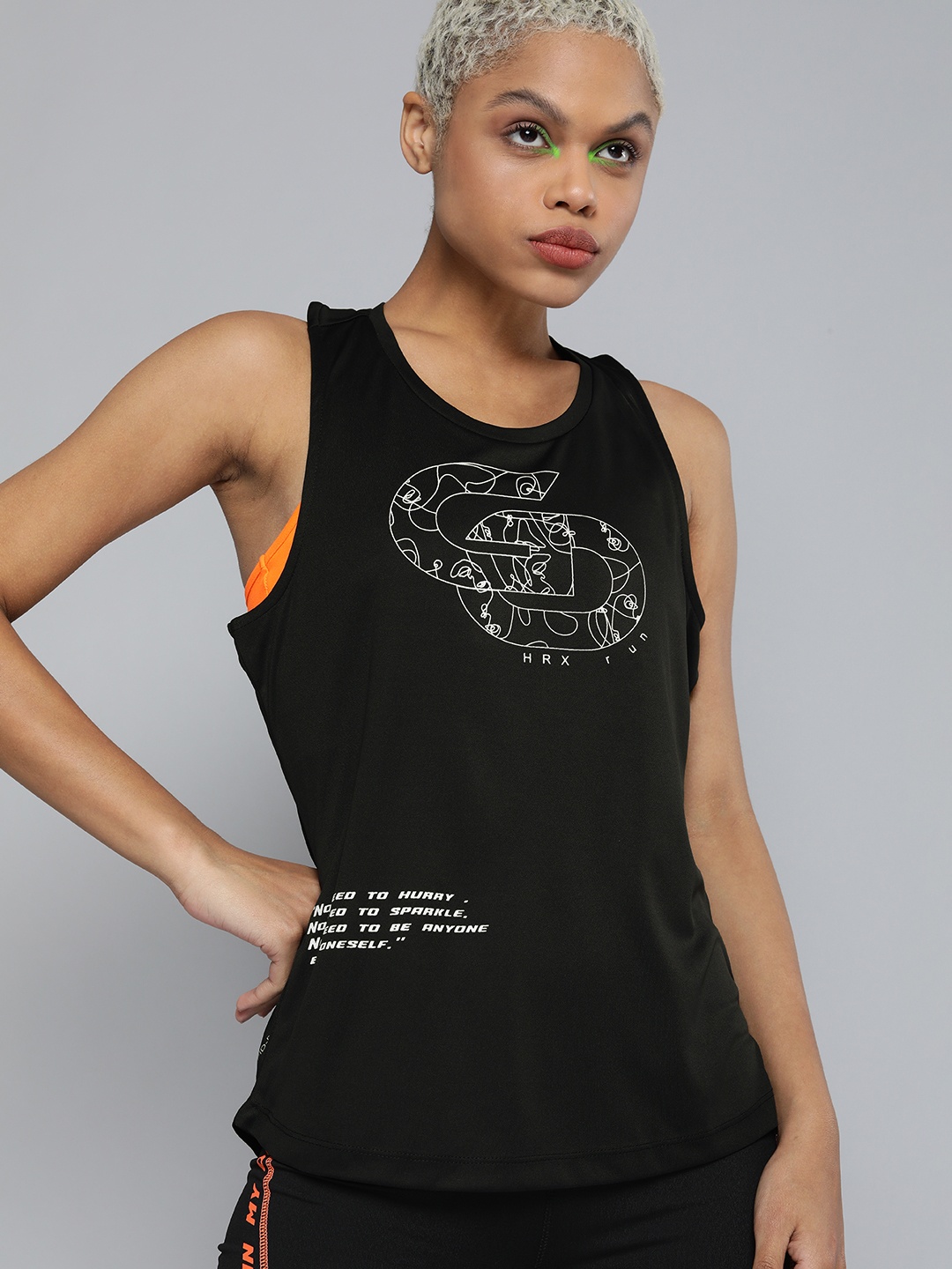 

HRX By Hrithik Roshan Running Women JET BLACK Rapid-Dry Typography Tshirts