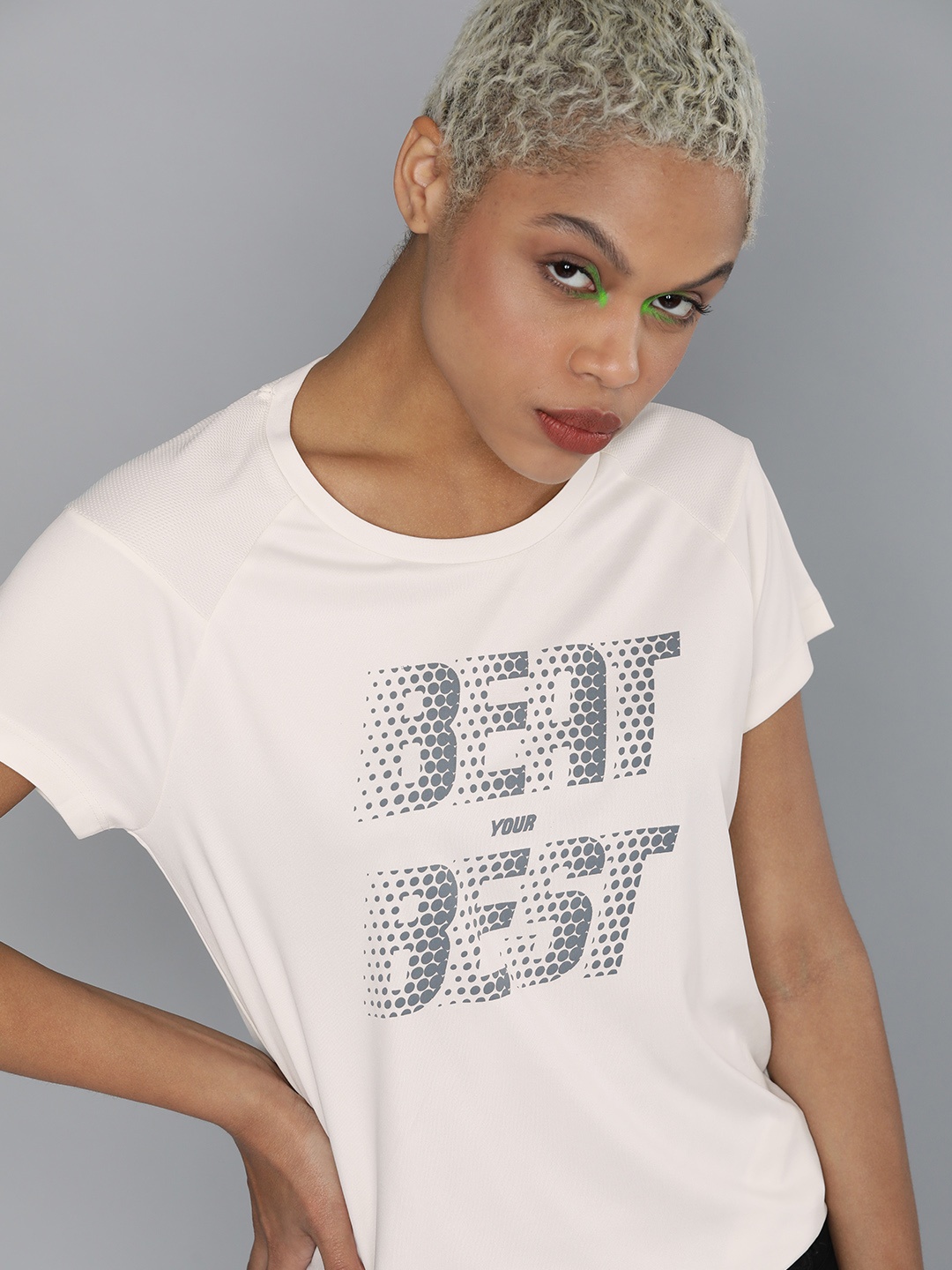 

HRX By Hrithik Roshan Running Women OPTIC WHITE Rapid-Dry Typography Tshirts