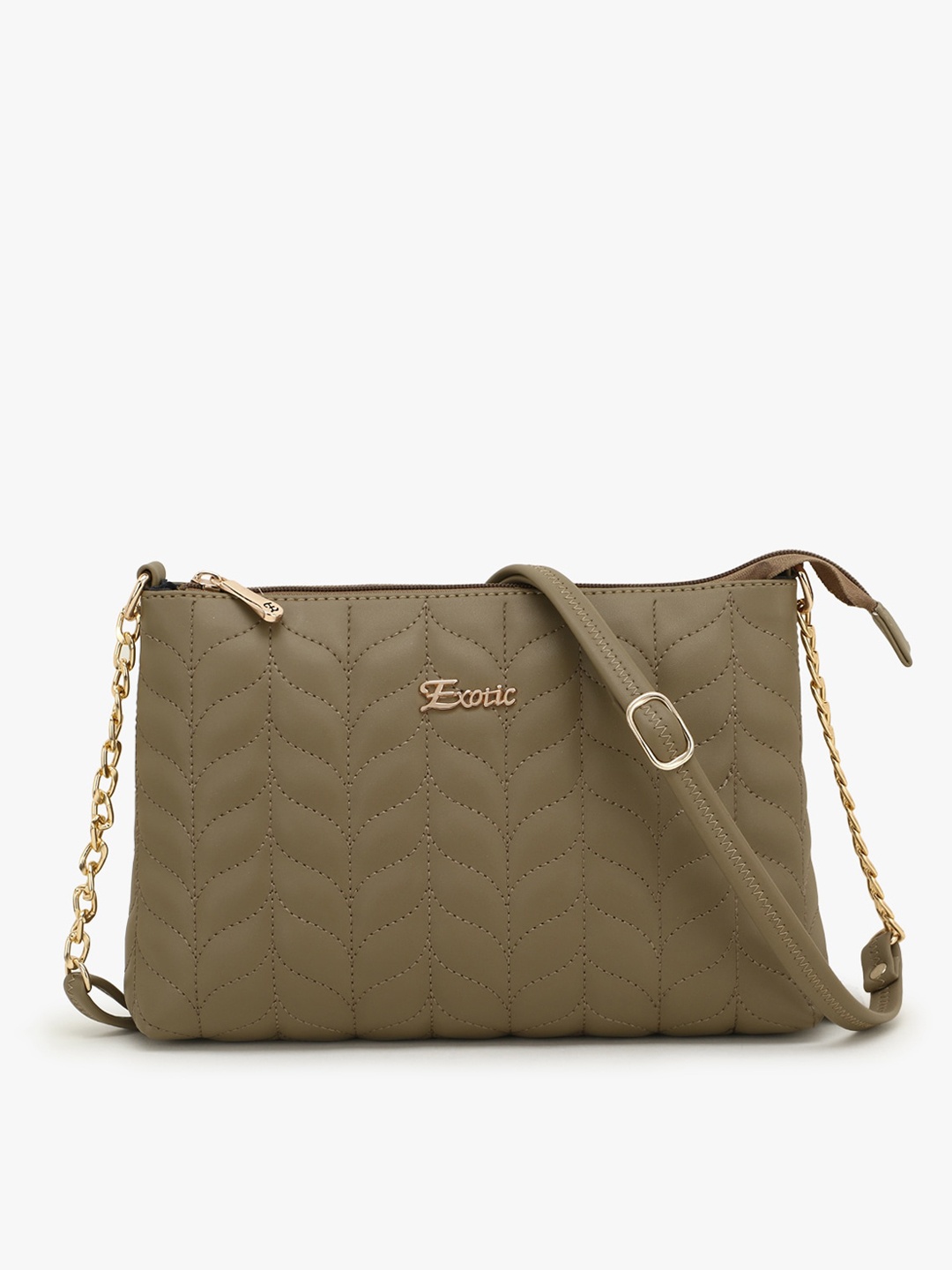 

Exotic Olive Green Geometric Textured PU Structured Sling Bag with Quilted