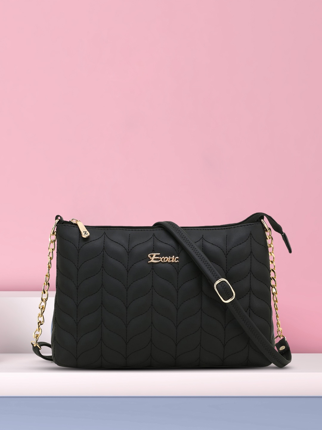 

Exotic Black PU Structured Sling Bag with Quilted