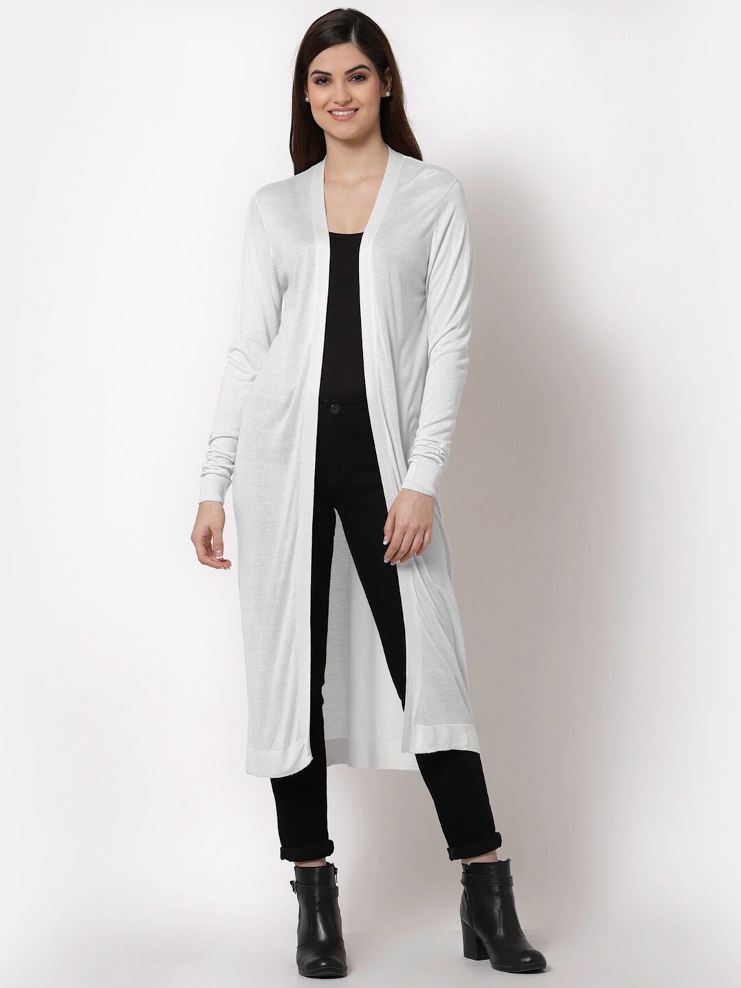 

Klotthe Women White Solid Open Front Wool Shrug