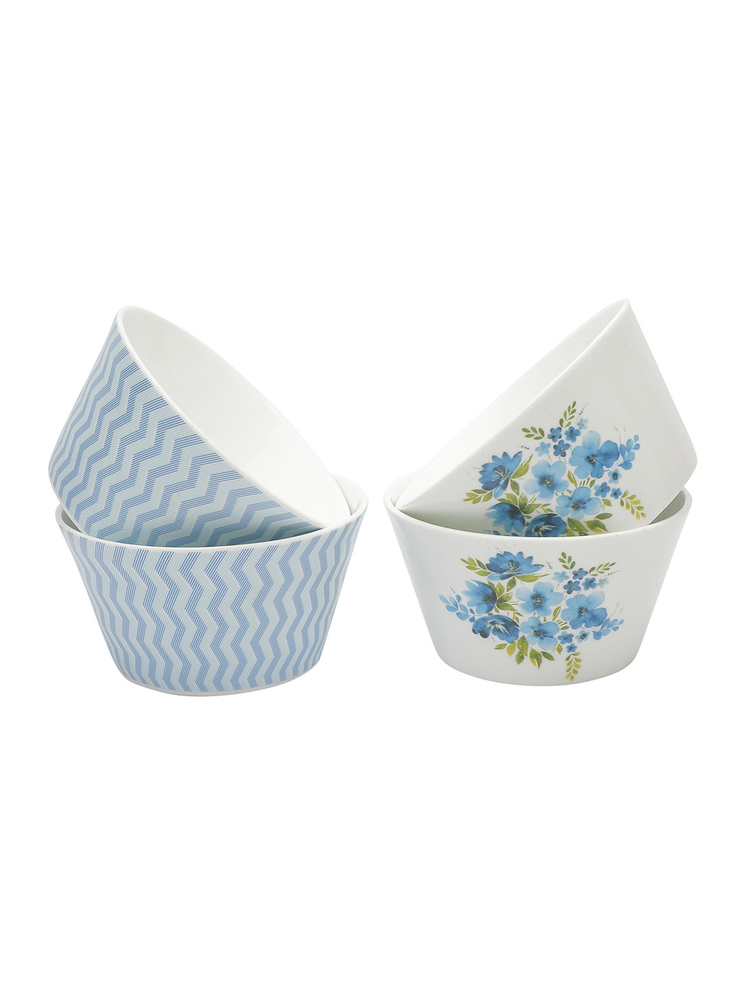 

CLAY CRAFT Blue & White 4 Pieces Floral Printed Ceramic Glossy Bowls