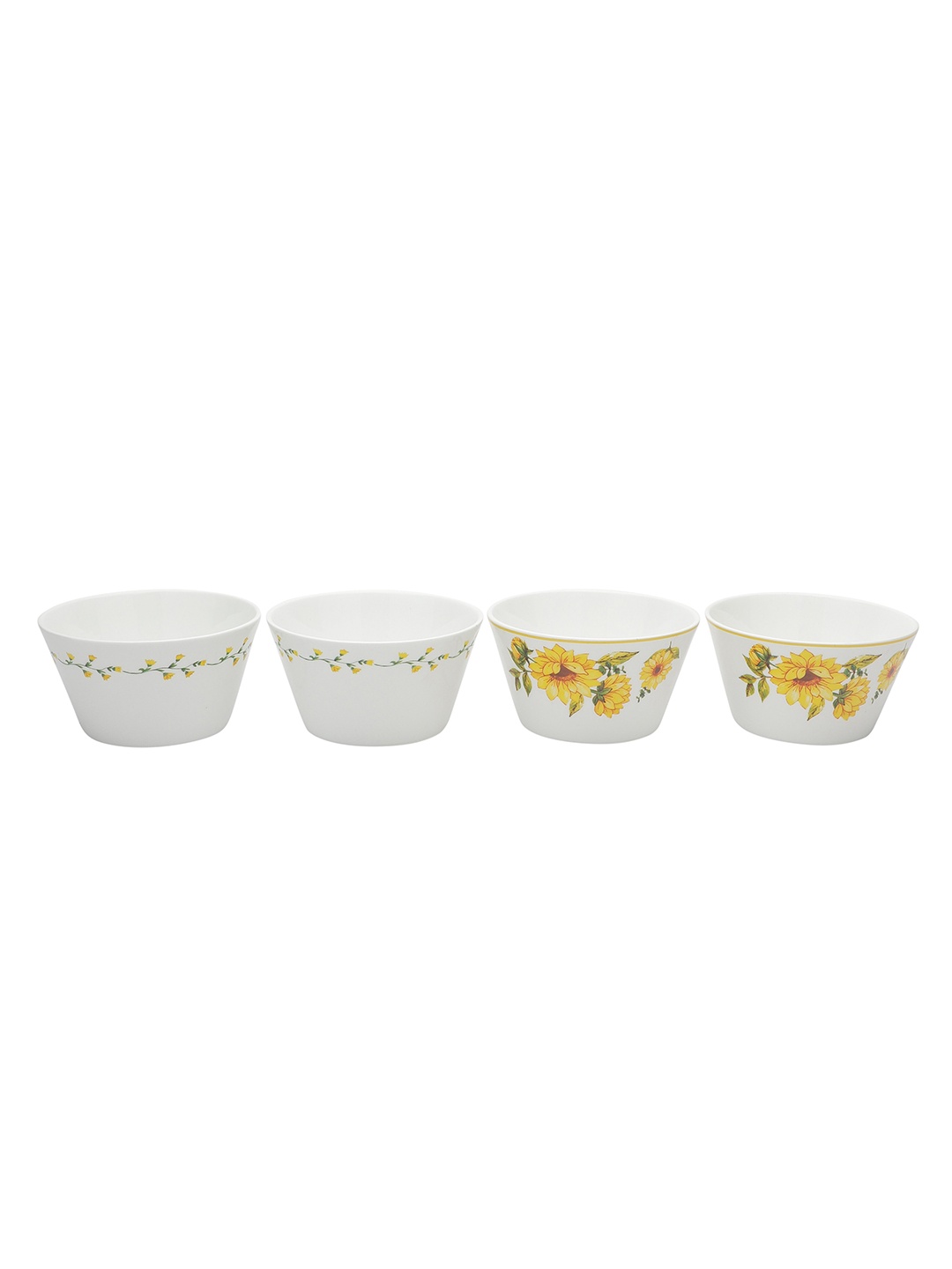 

CLAY CRAFT White & Yellow 4 Pieces Floral Printed Ceramic Glossy Bowls