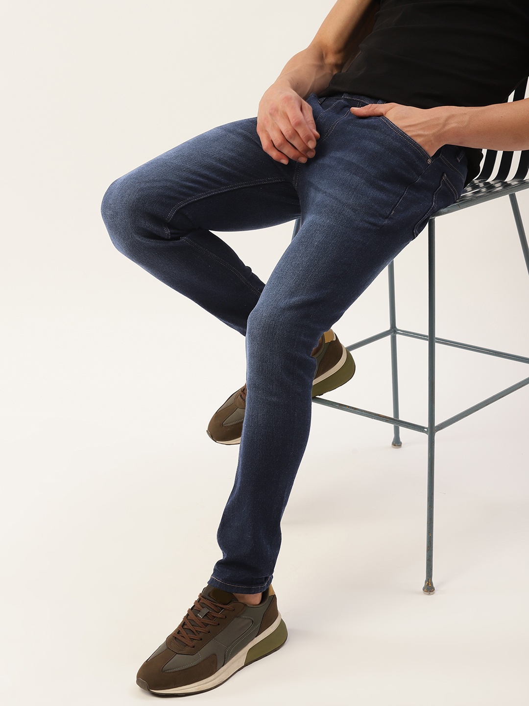 

Kook N Keech Men Skinny Fit Light Fade Stretchable Jeans, Navy blue