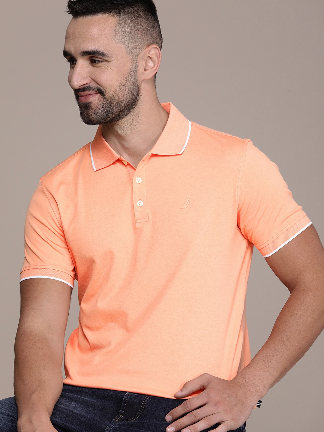 

Nautica Solid Polo Collar Pure Cotton T-shirt, Orange