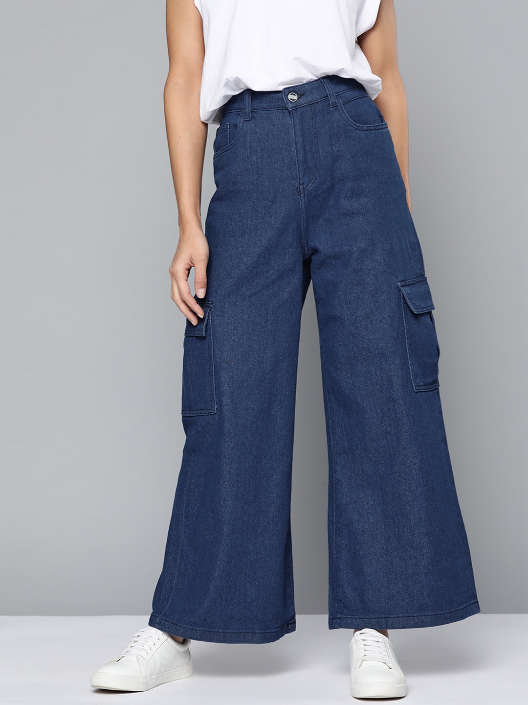 

Mast & Harbour Women Navy Blue Wide Leg Stretchable Jeans