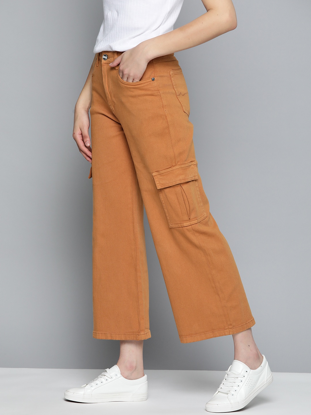 

Mast & Harbour Women Wide Leg Stretchable Jeans, Brown