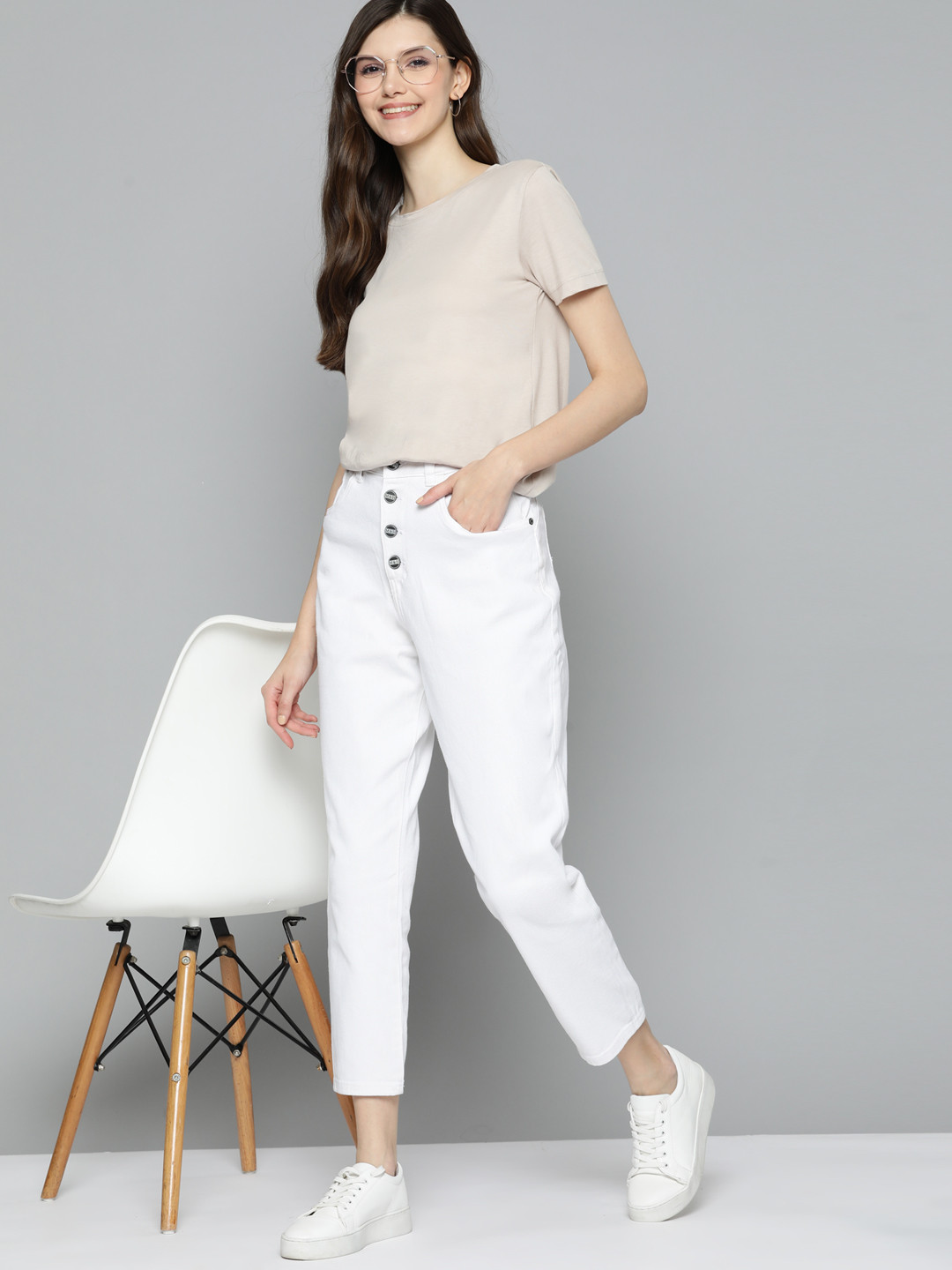 

Mast & Harbour Women Boyfriend Fit Stretchable Jeans, White