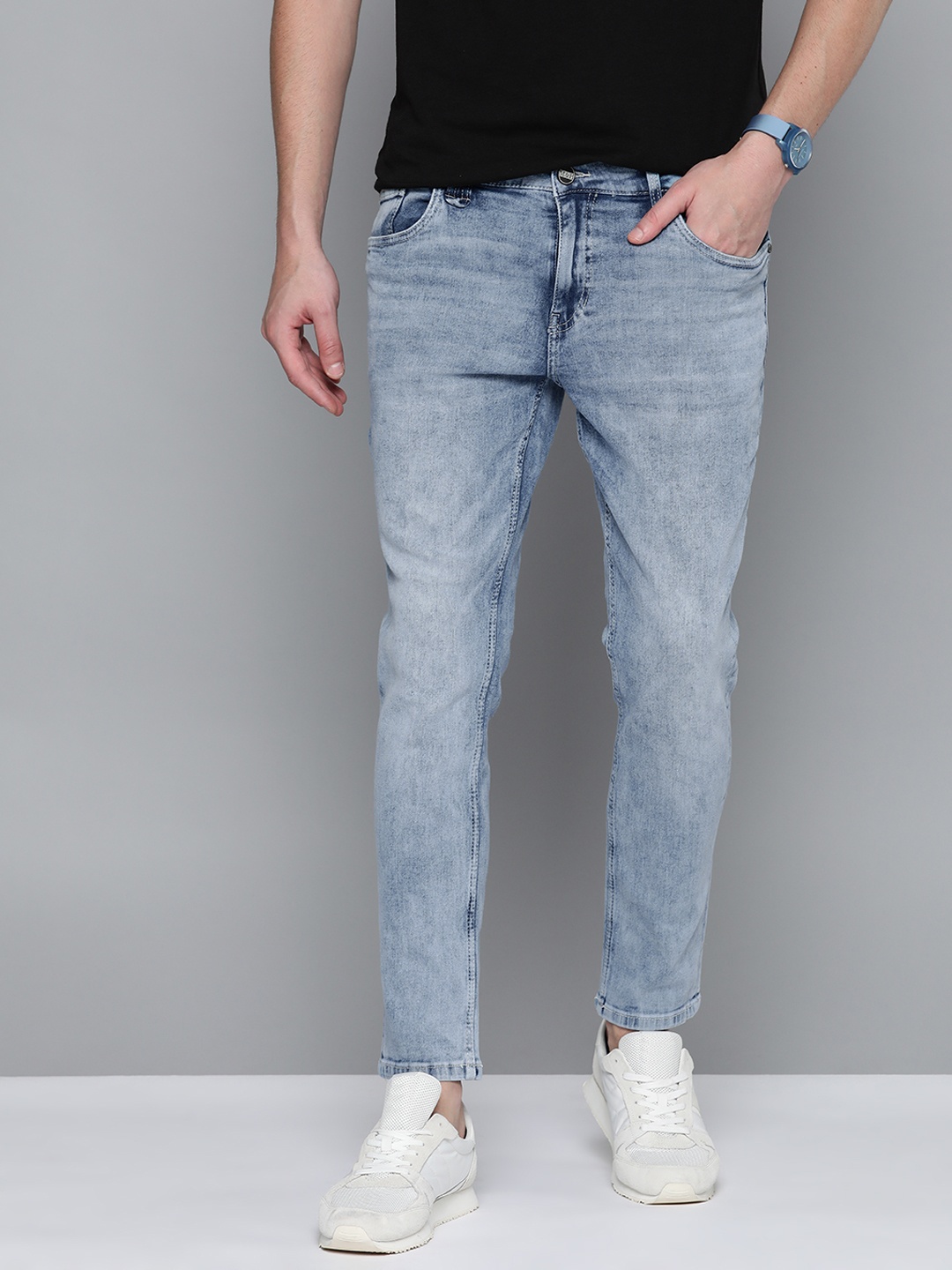 

Mast & Harbour Men Slim Tapered Fit Heavy Fade Stretchable Jeans, Blue