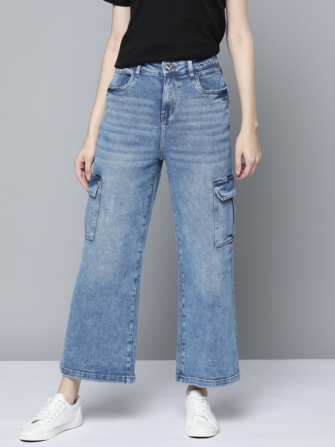 

Mast & Harbour Women Blue Wide Leg Flared Fit Light Fade Stretchable Jeans