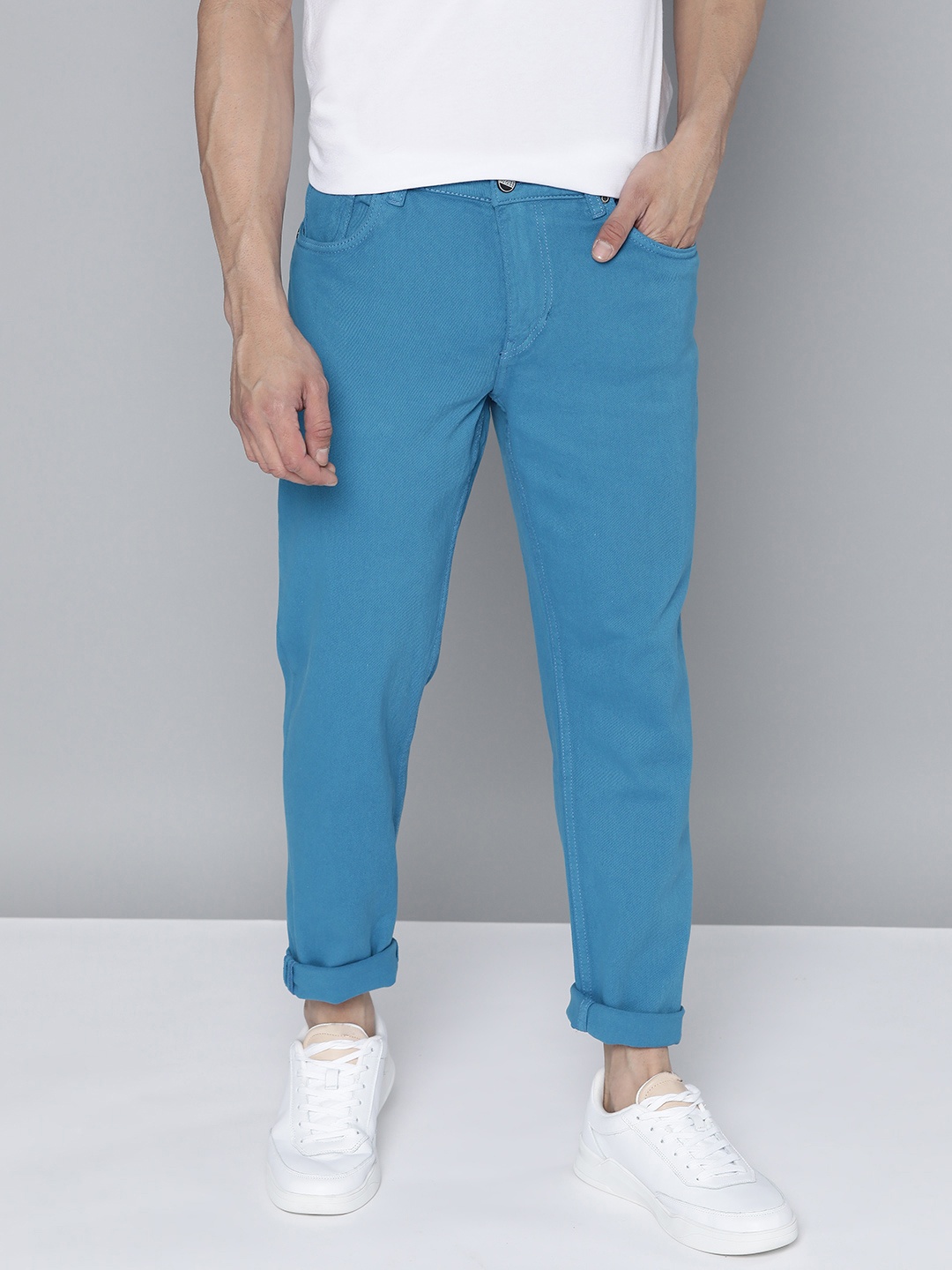 

Mast & Harbour Men Slim Tapered Fit Stretchable Coloured Jeans, Blue