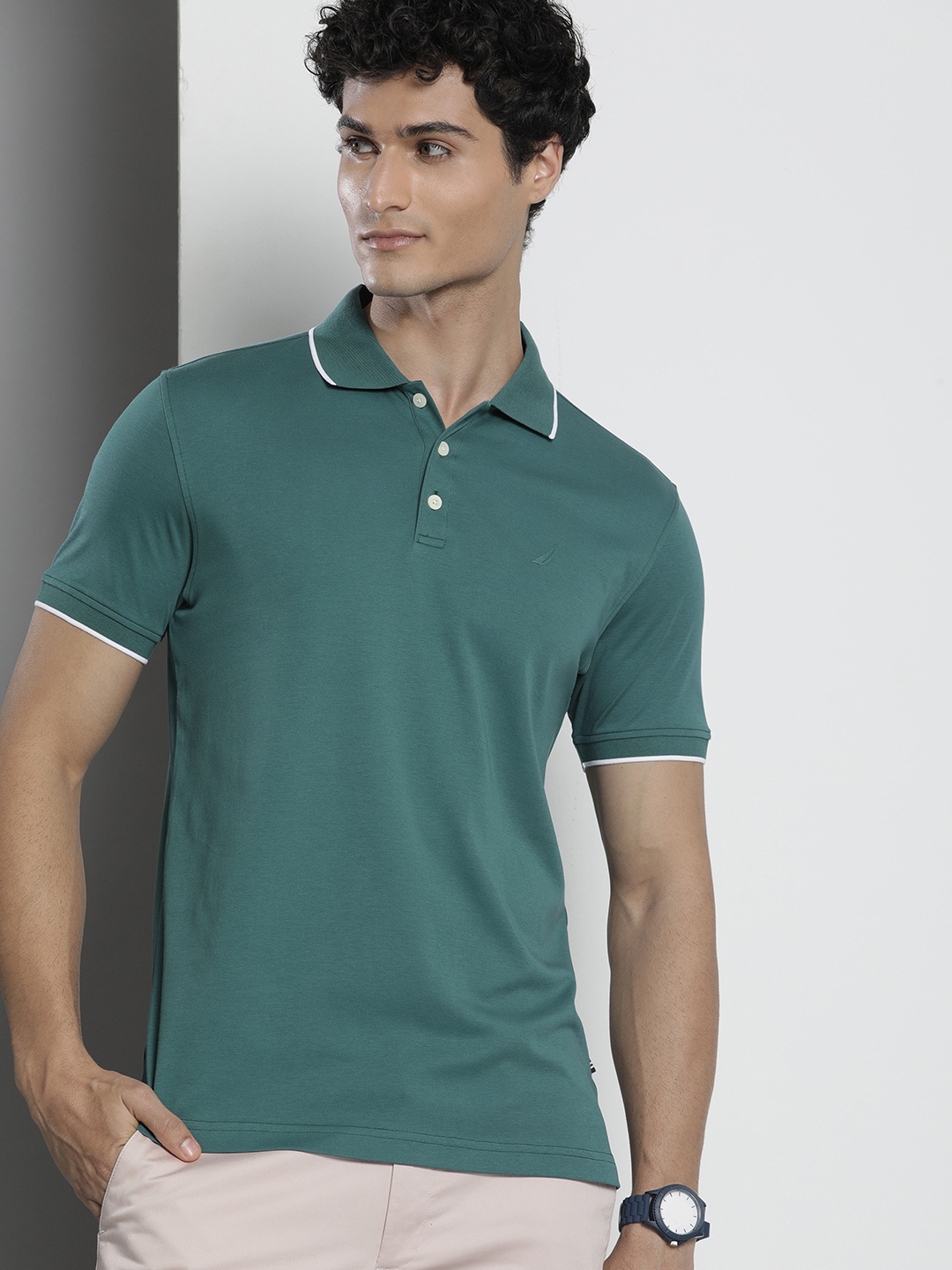 

Nautica Men Polo Collar Pure Cotton T-shirt, Teal
