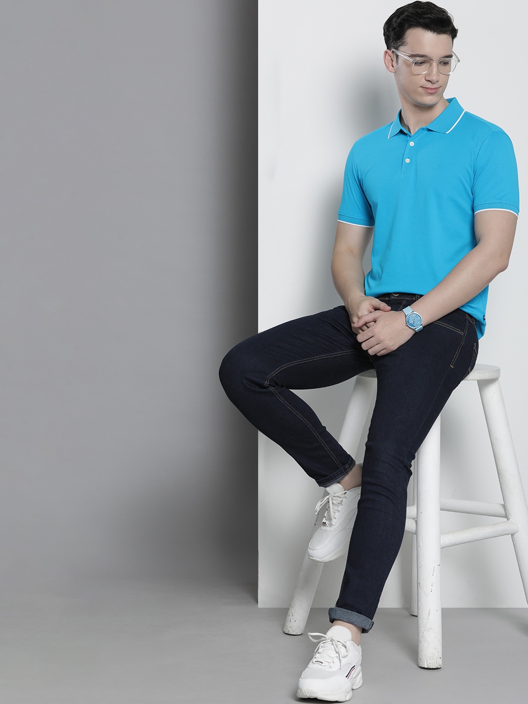 

Nautica Men Blue Polo Collar Pure Cotton T-shirt