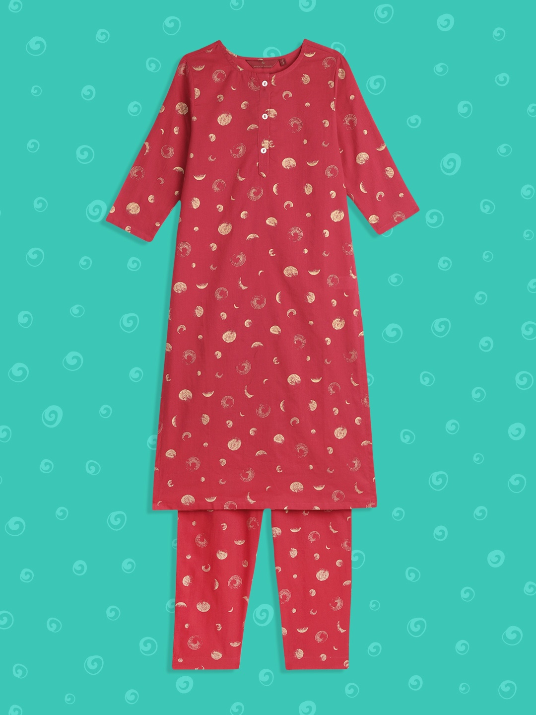 

House of Pataudi Girls Magenta Printed Pure Cotton Kurta with Trousers