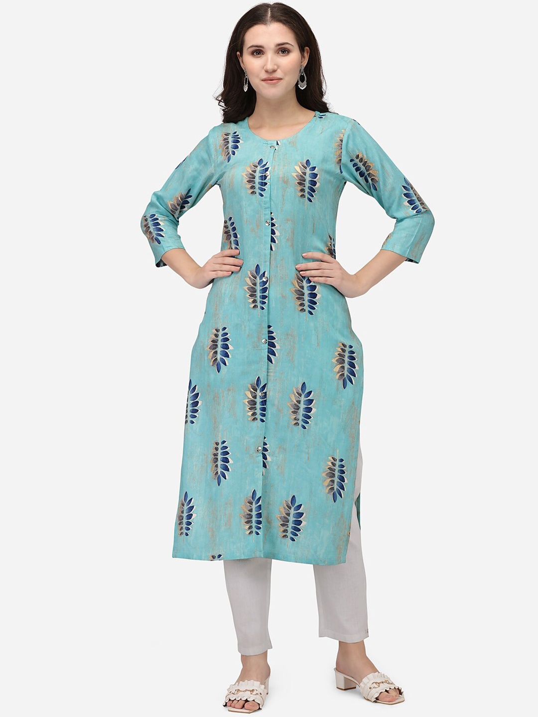 

LEWAWAA Women Turquoise Blue Floral Printed Floral Kurta