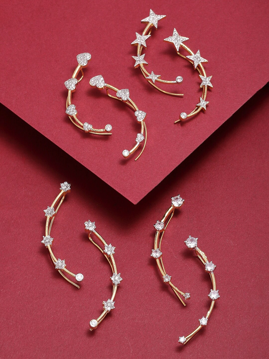 

ZENEME Set Of 4 White Contemporary Ear Cuff Earrings