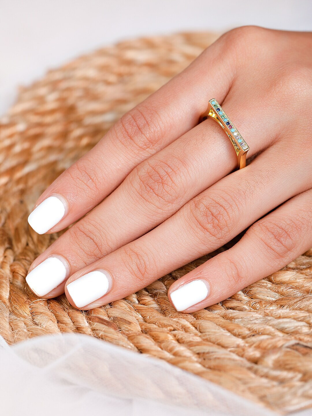 

Rubans Voguish 24 K Gold-Plated Multicoloured Stone Studded Ring