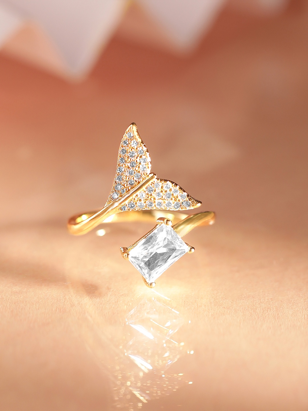 

Rubans Voguish 24 K Gold-Plated AD Stone Studded Adjustable Ring