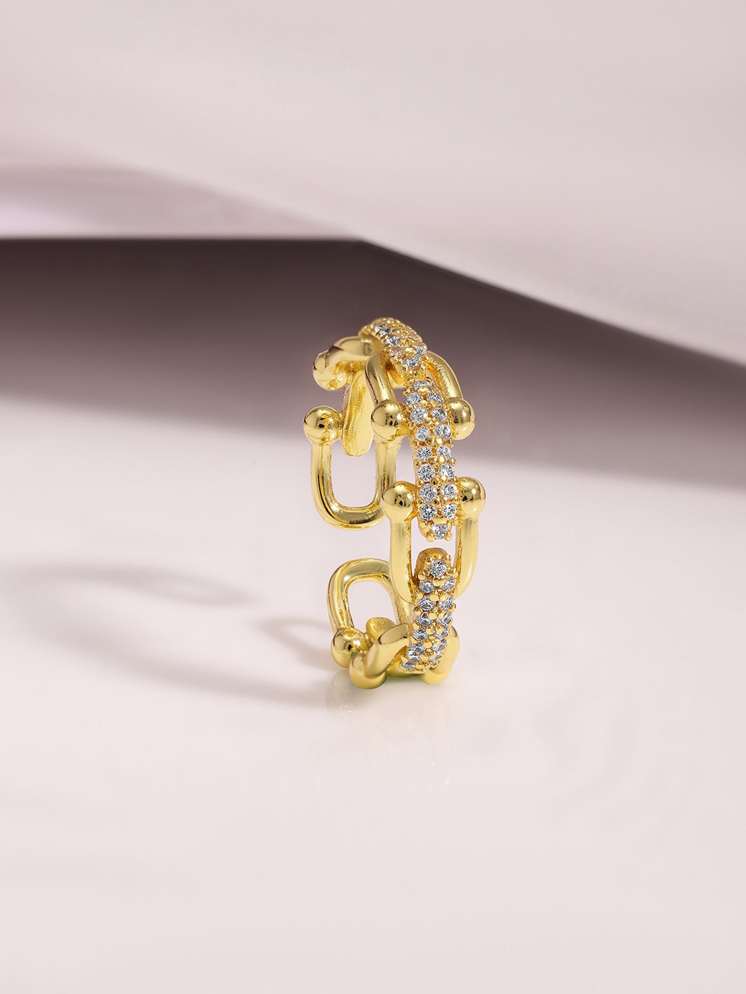 

Rubans Voguish Women Gold Toned AD Studded Handcrafted Adjustable Ring
