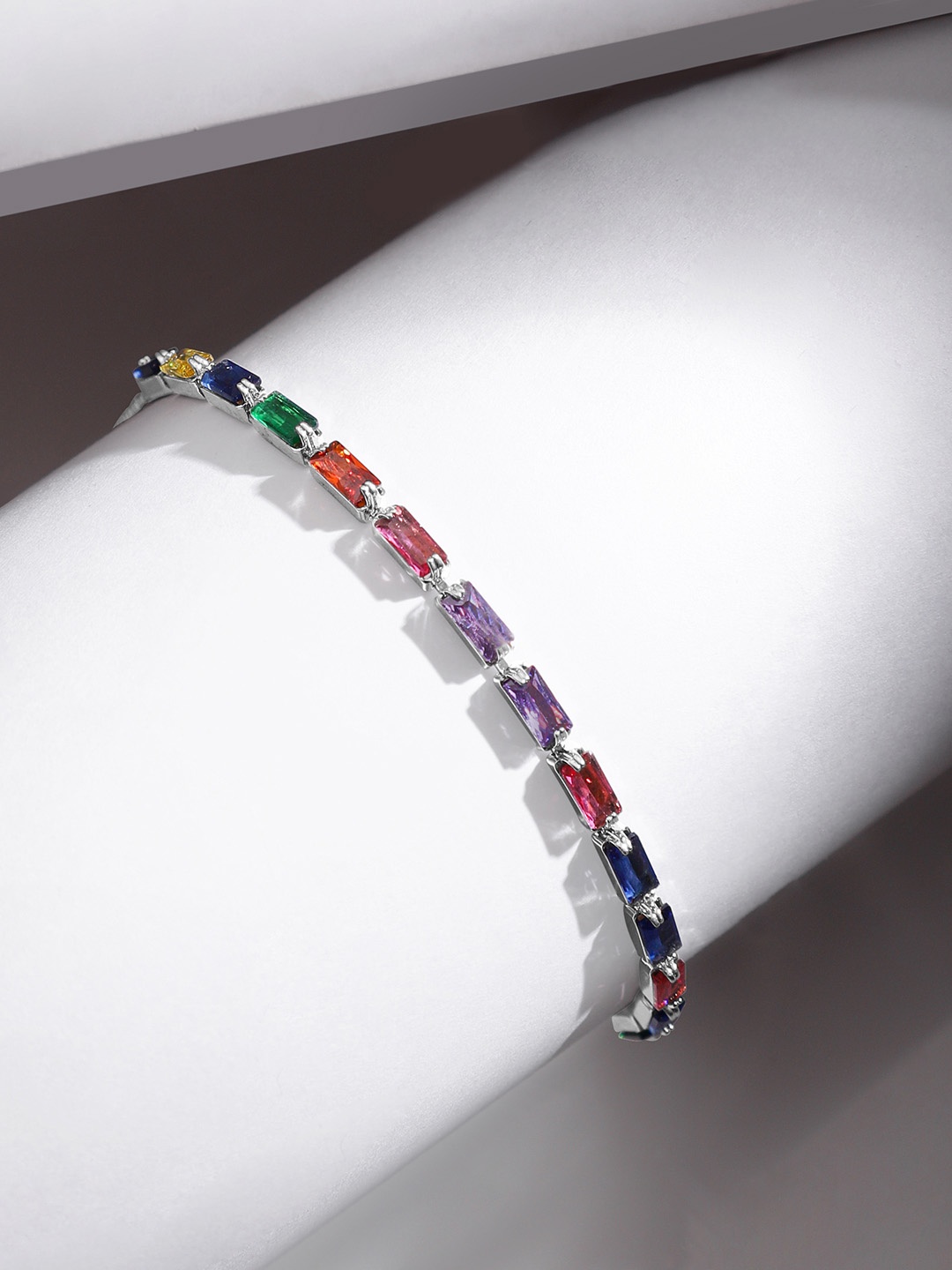

Rubans Voguish Women Silver-Plated Multi Color Stone Studded Handcrafted Bracelet