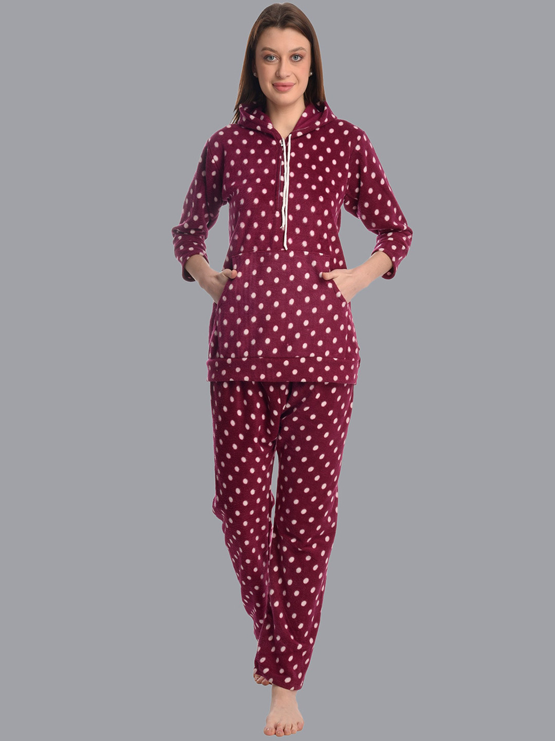 

CIERGE Women Magenta & White Printed Night suit