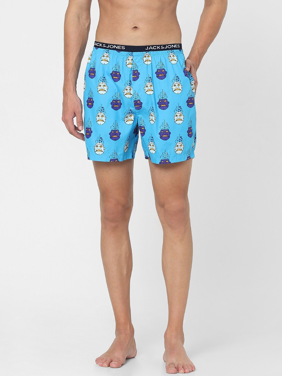 

JACK & JONES Men Blue & Beige Printed Pure Cotton Boxers 279161101