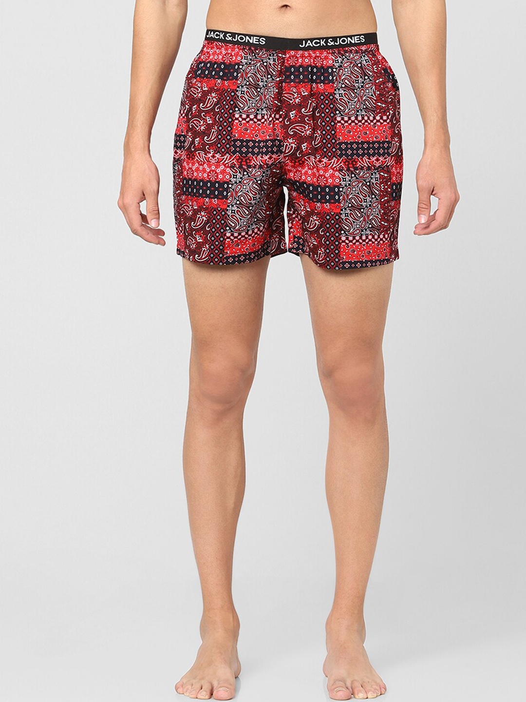 

JACK & JONES Men Red & Black Scarf Printed Pure Cotton Boxers 144873801