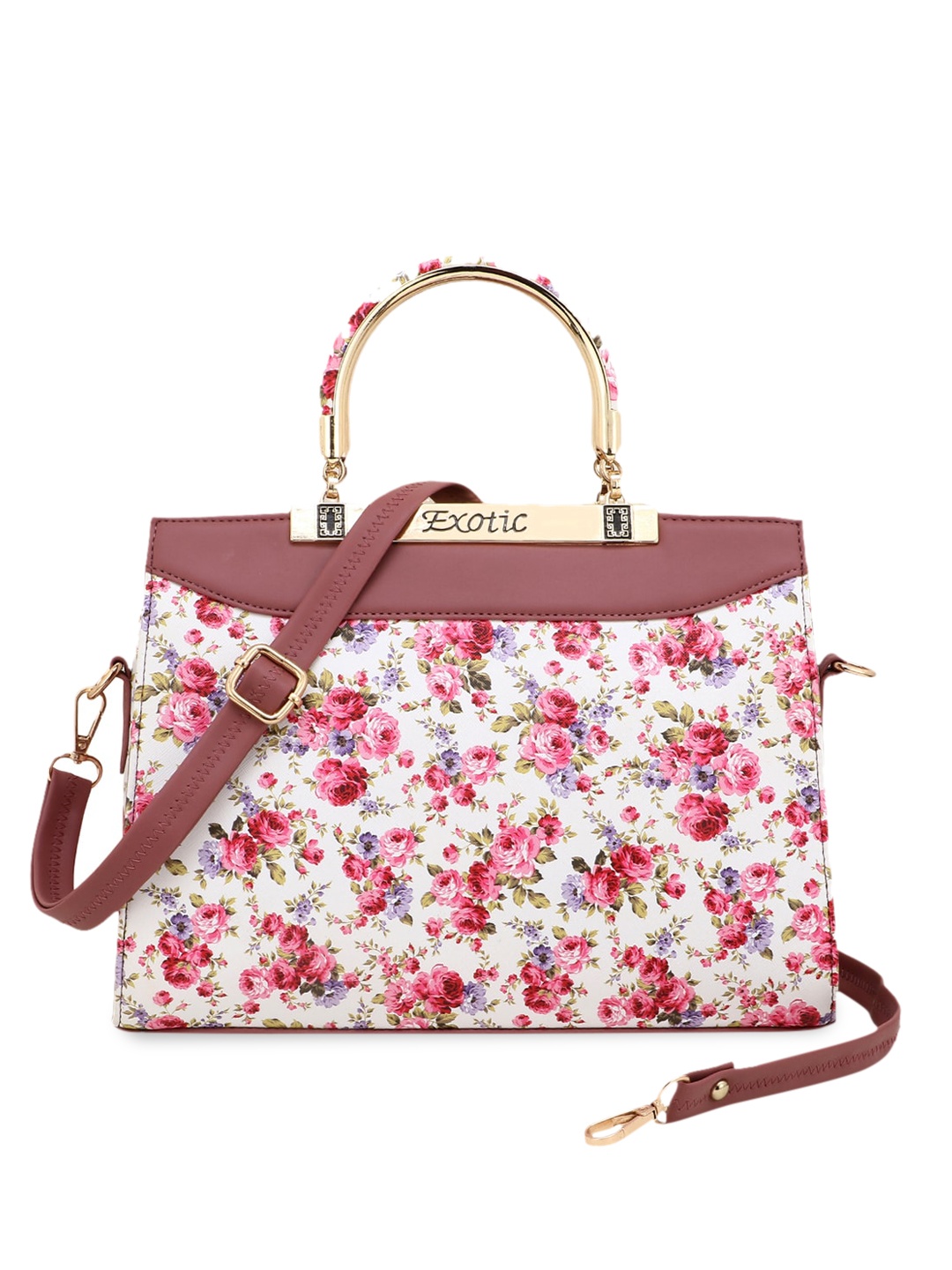 

Exotic Pink Floral Printed PU Structured Handheld Bag