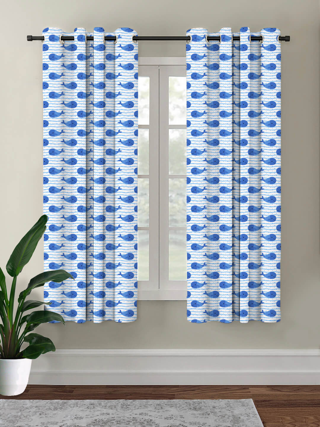 

HOUZZCODE Blue & White Black Out Window Curtain