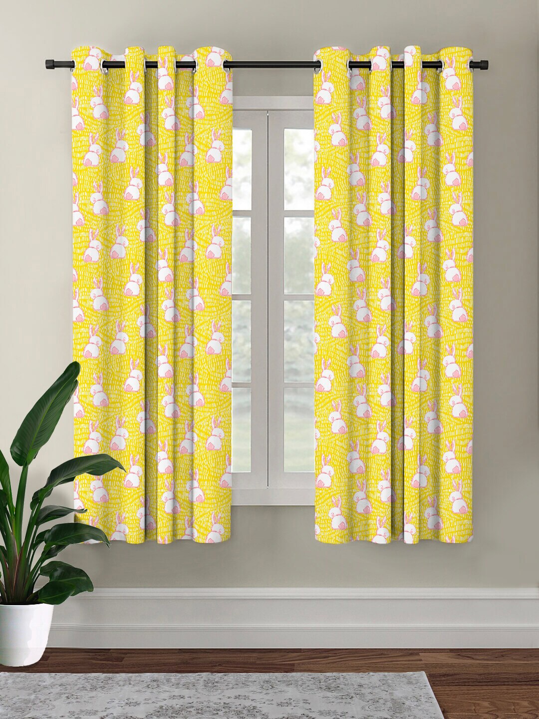 

HOUZZCODE Yellow Quirky Printed Black Out Single Window Curtain