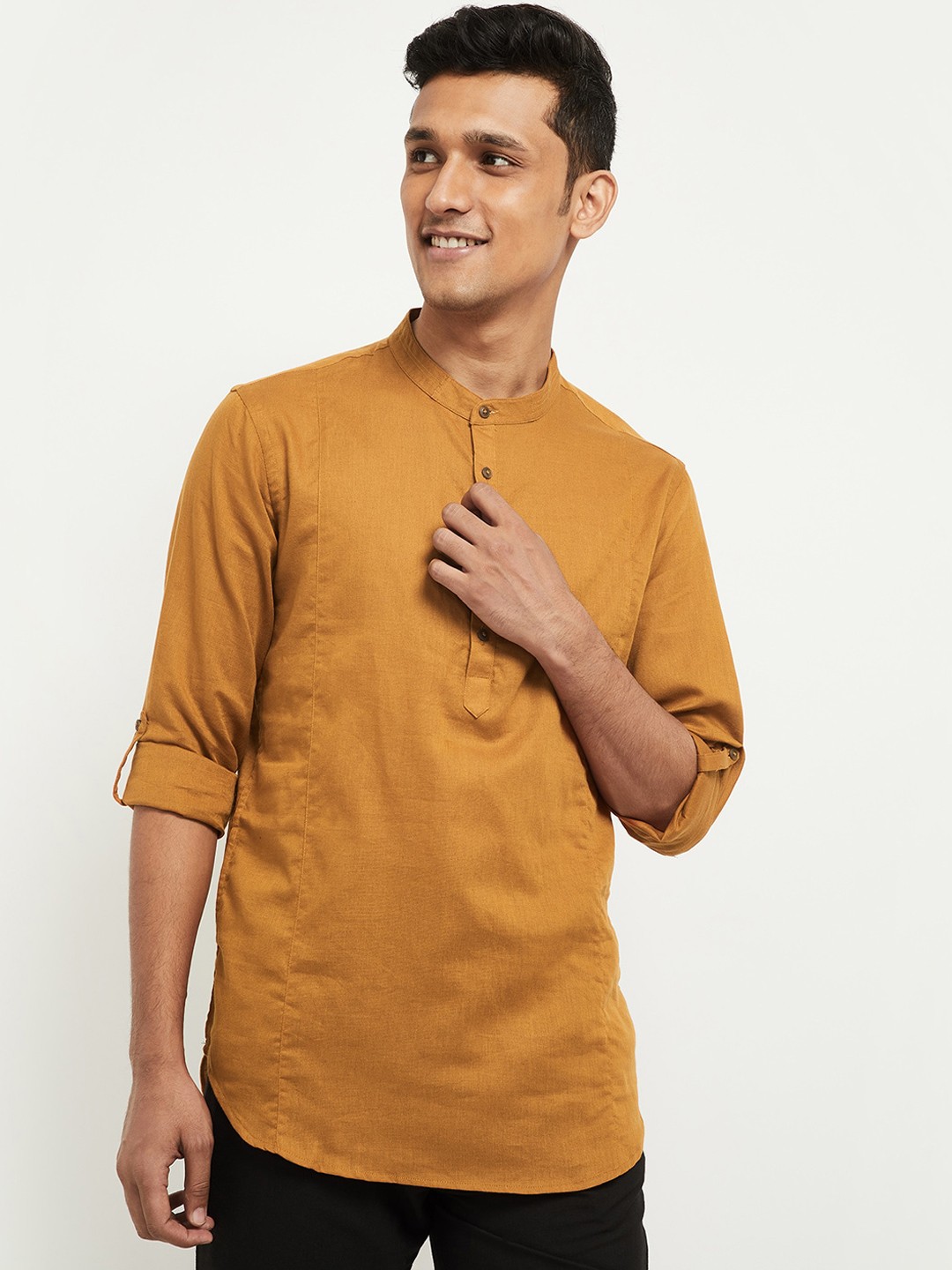 

max Men Mustard Yellow Kurta