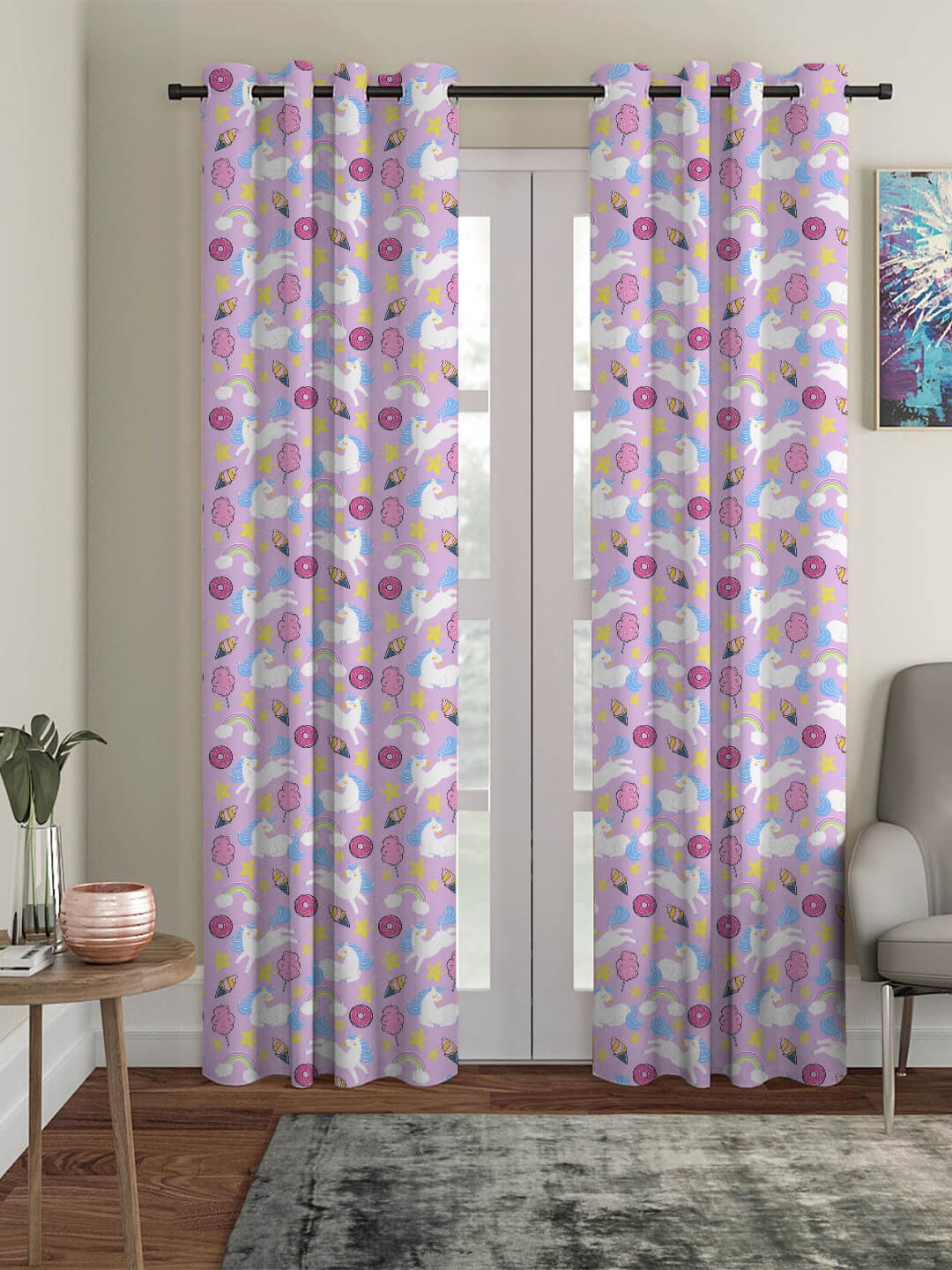 

HOUZZCODE Purple & Blue Printed Black Out Door Curtain