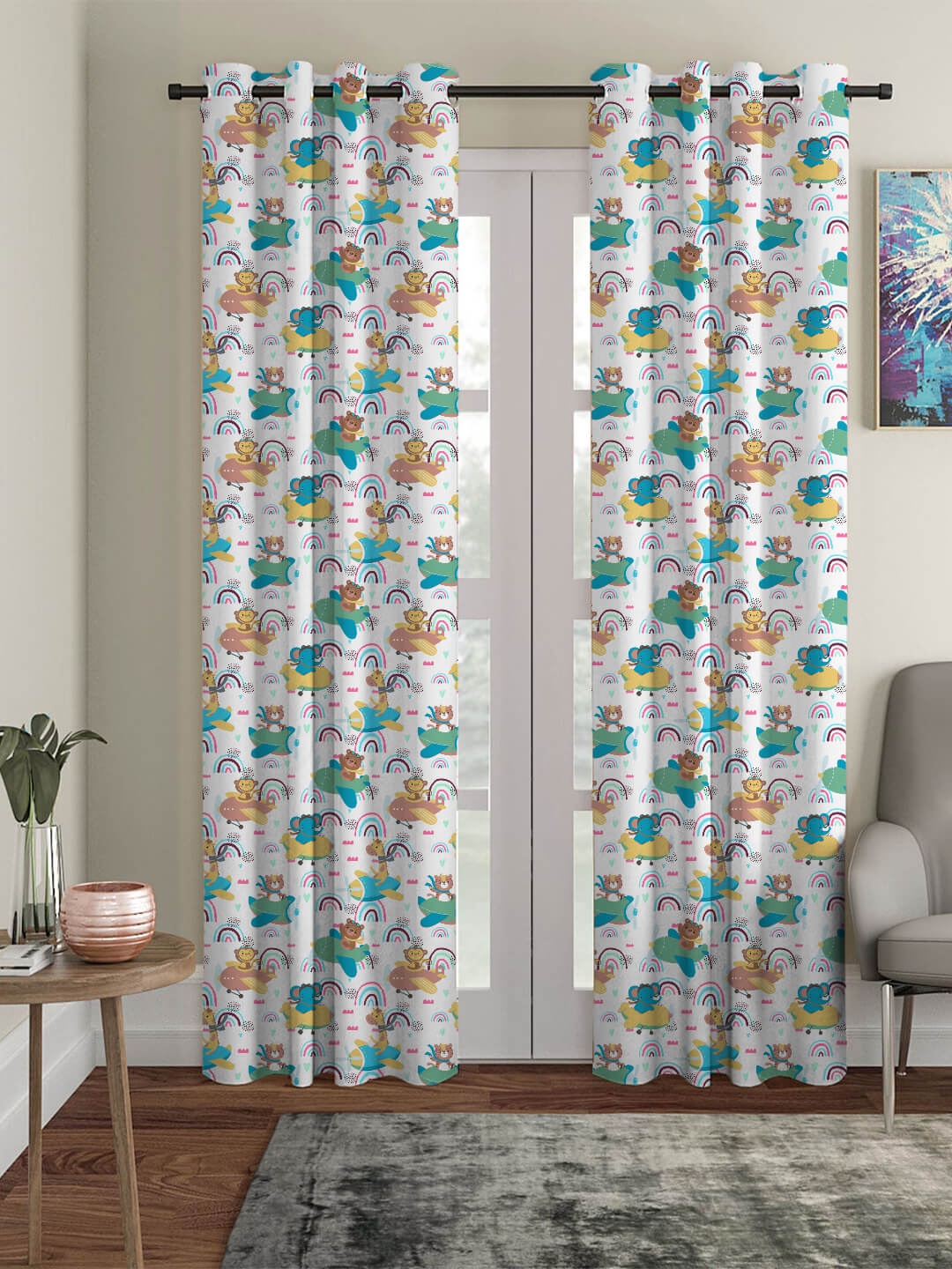 

HOUZZCODE Multi-coloured Abstract Printed Black Out Door Curtain