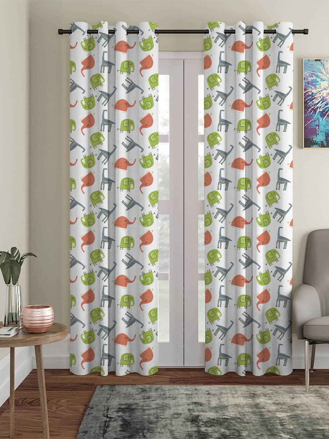 

HOUZZCODE Off White & Green Printed Black Out Door Curtain