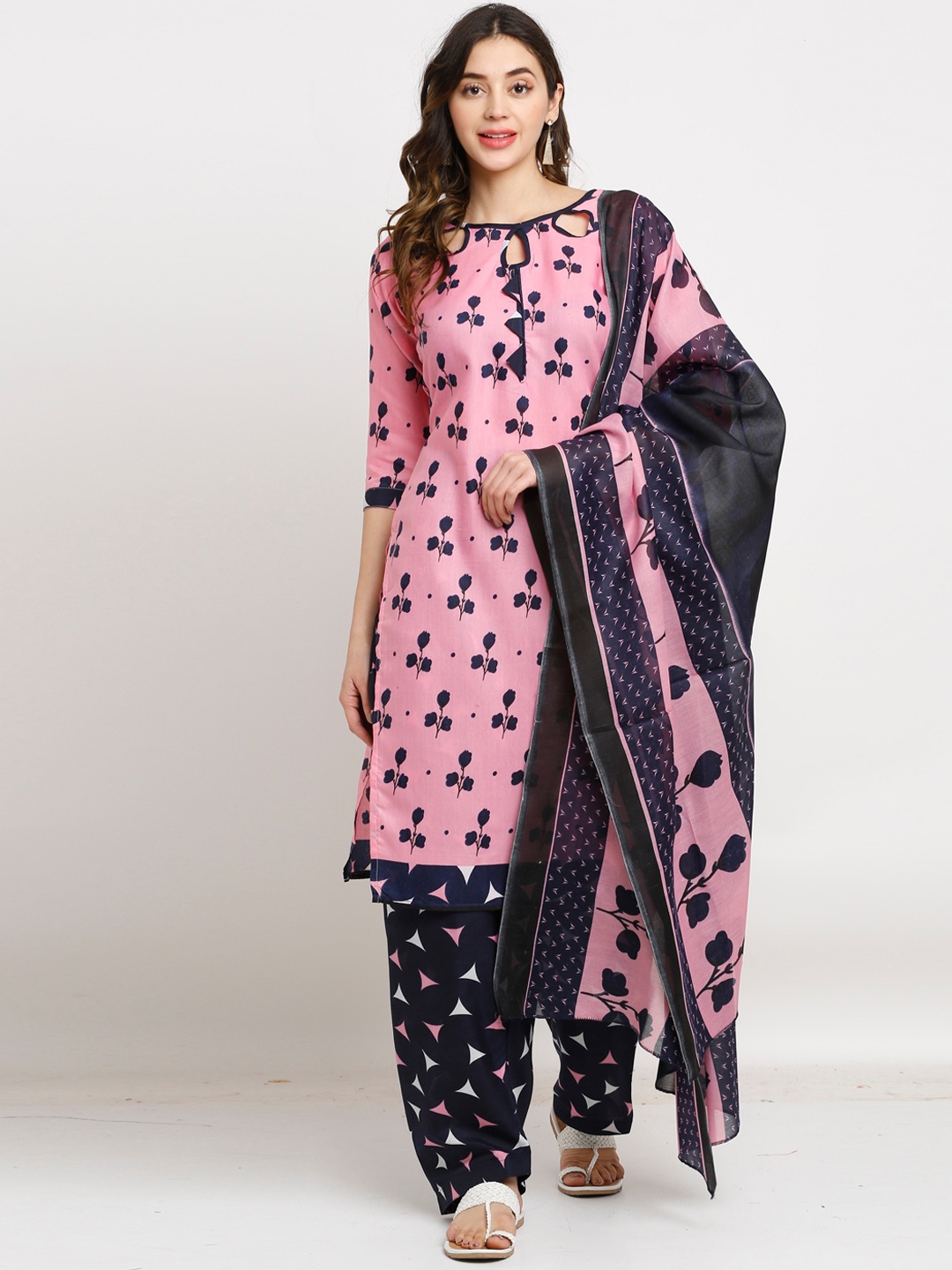

Rajnandini Women Pink Floral Printed Kurta with Salwar & With Dupatta
