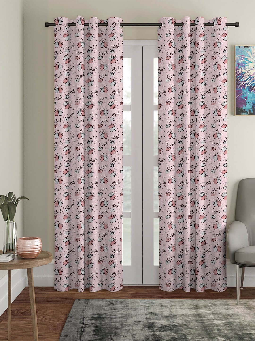 

HOUZZCODE Pink Abstract Printed Blackout Long Door Curtain