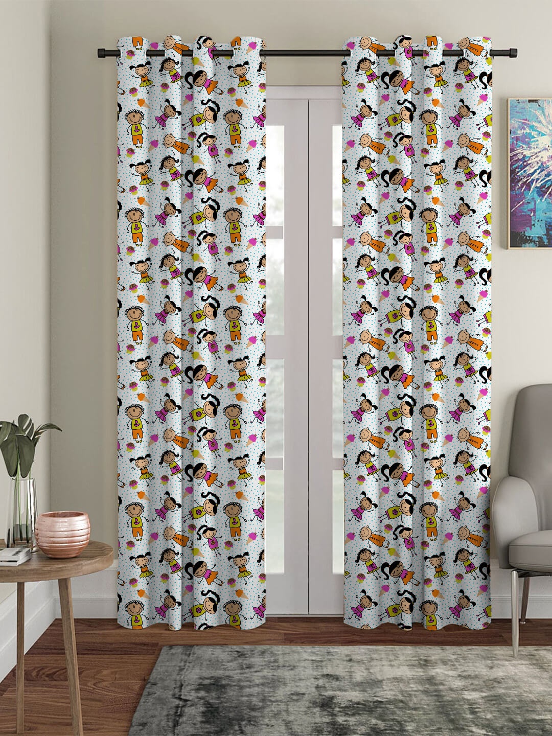 

HOUZZCODE Purple & Orange Set of 2 Black Out Long Door Curtain