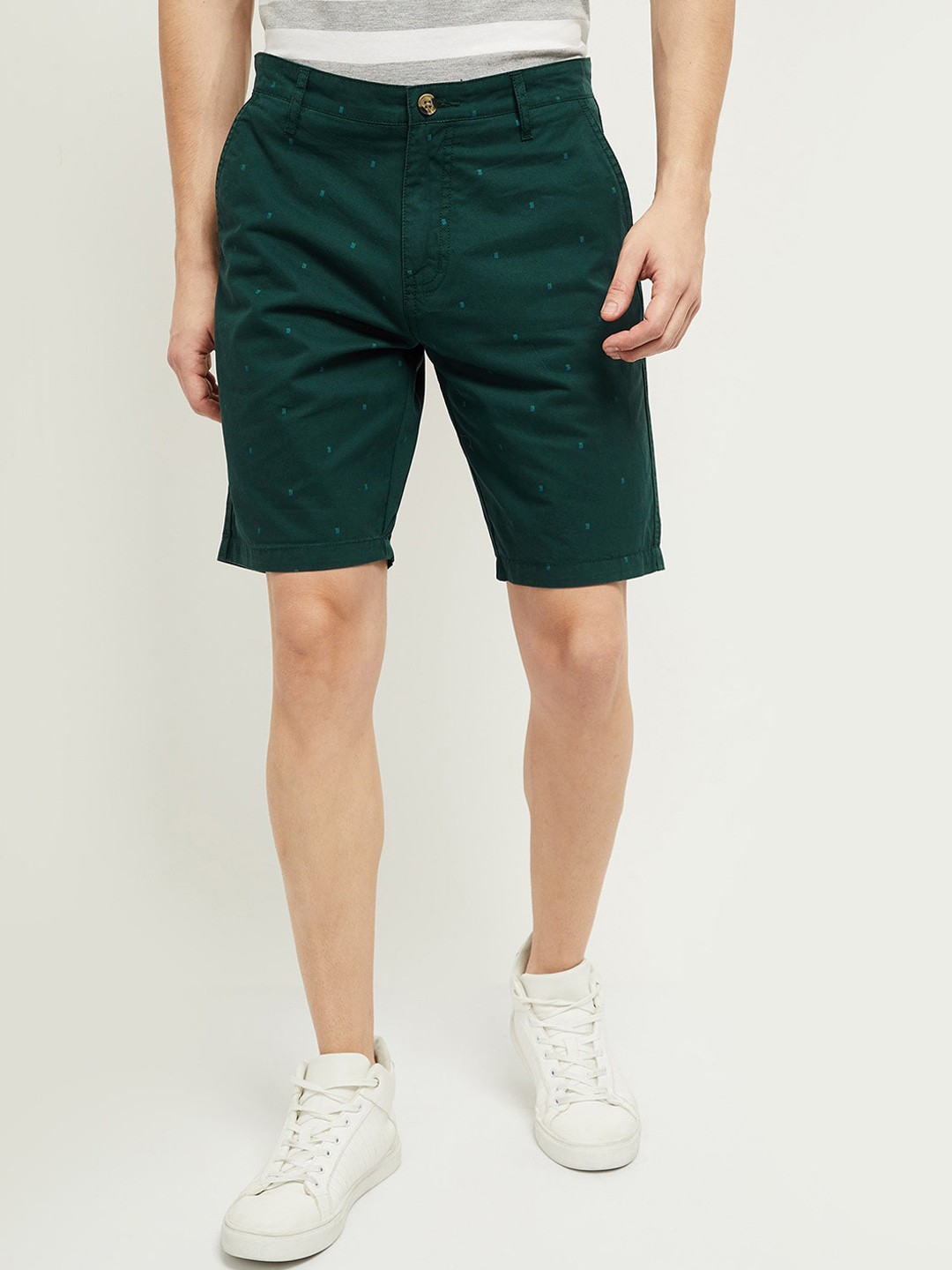 

max Men Green Micro Ditsy Printed Pure Cotton Shorts