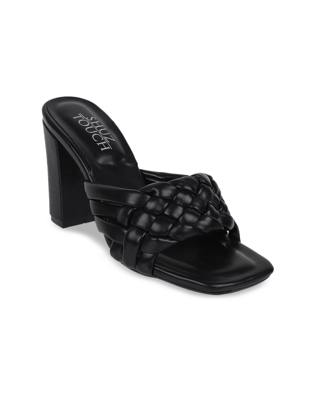 

SHUZ TOUCH Black Textured Block Peep Toes