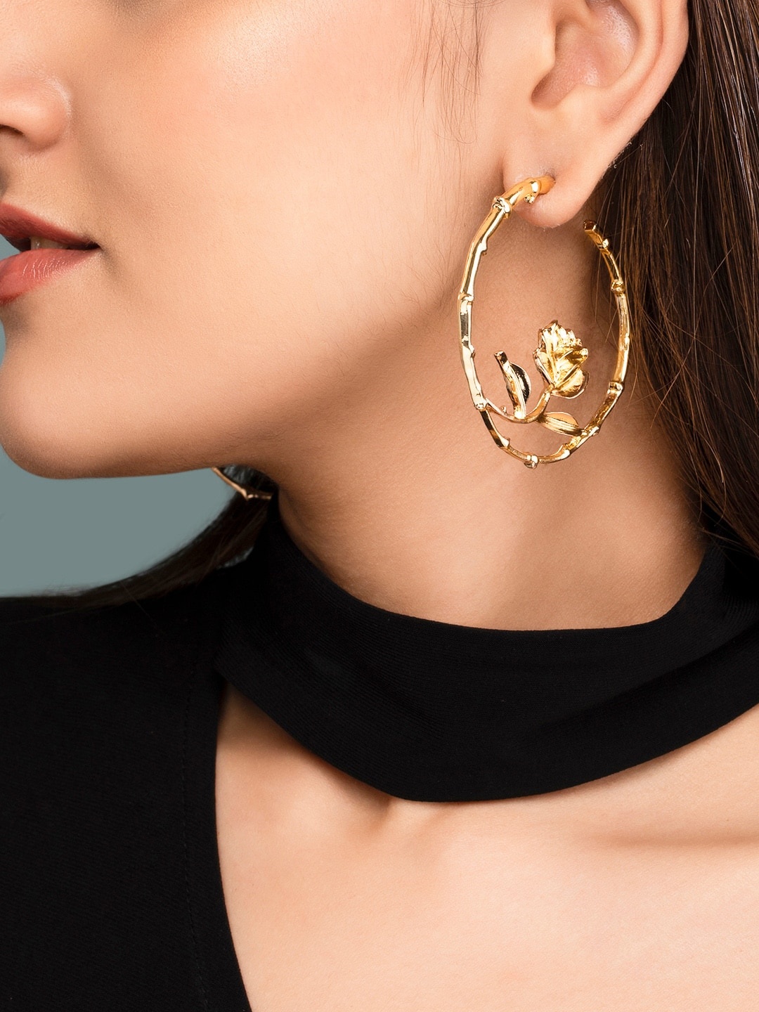 

TOKYO TALKIES X rubans FASHION ACCESSORIES Gold-Toned Floral Half Hoop Earrings