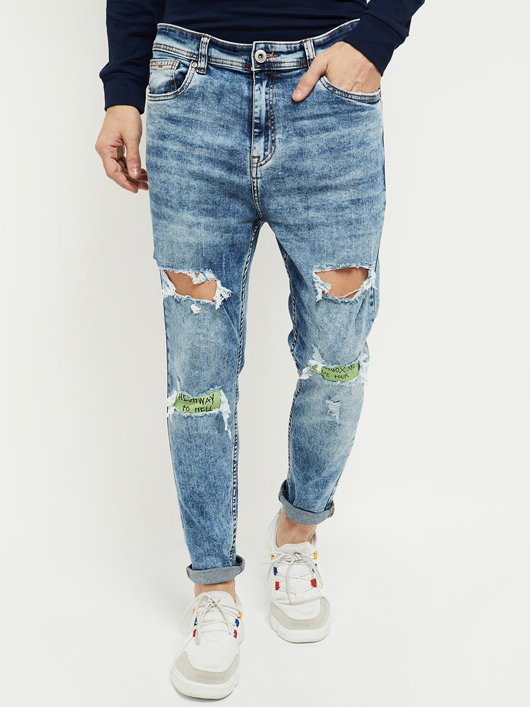 

max Men Blue Mildly Distressed Heavy Fade Acid Wash Stretchable Jeans