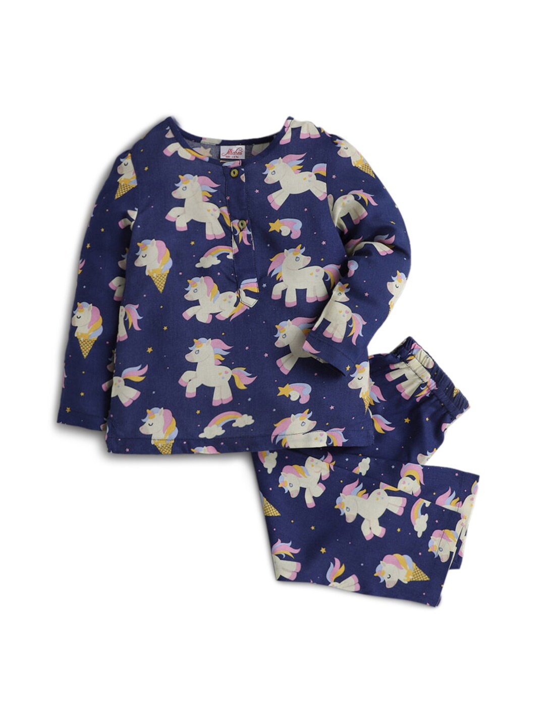 

Hopscotch Girls Blue & Pink Unicorn Printed Night suit